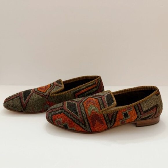 Handmade Turkish Kilim Loafers Woven Wool Tapestry Boho Shoes Men's Size 12 - Picture 1 of 8
